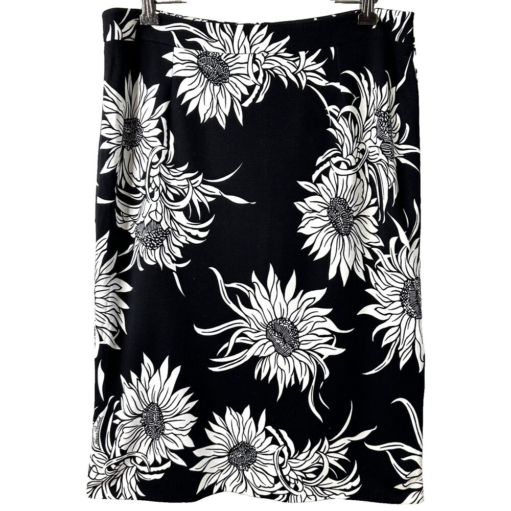 Anna Rachele Women's Floral Black & White Pencil Lined Midi Skirt Sz 8/44 Italy